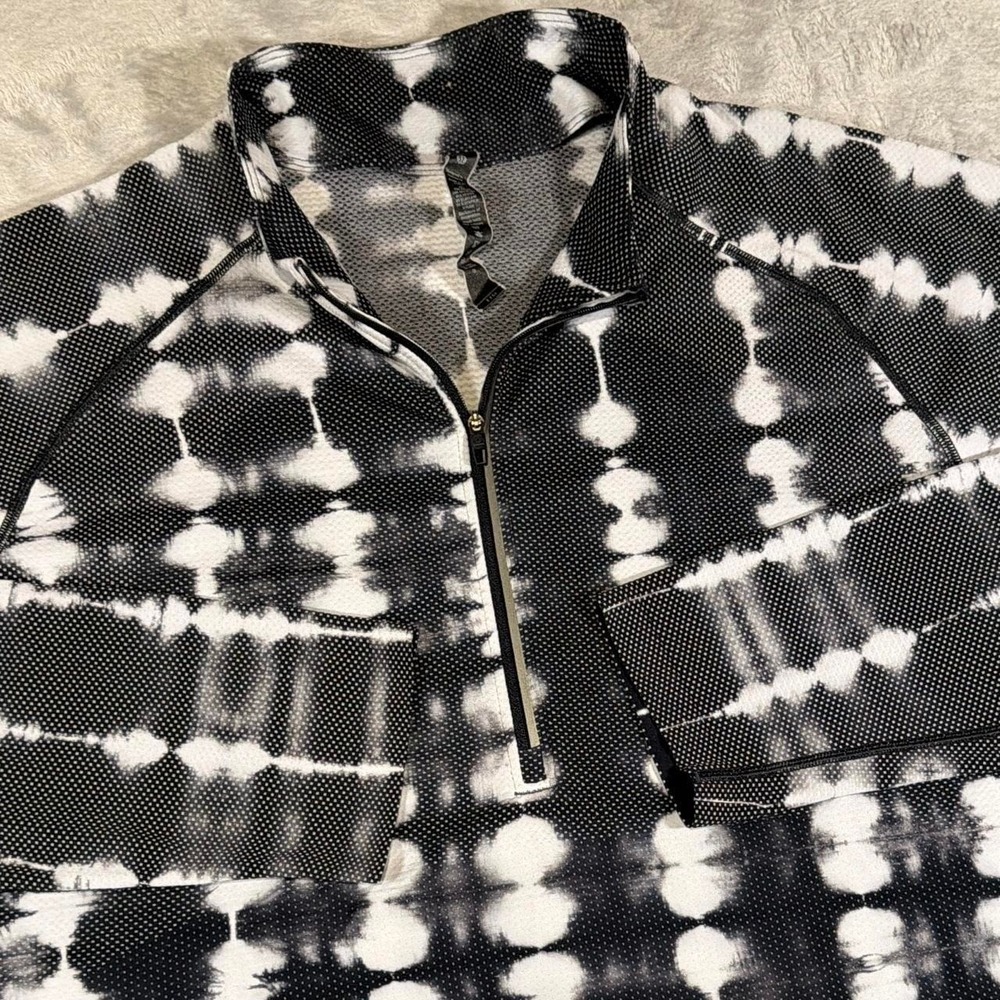 Vintage Lululemon X Ray Half-Zip Performance Top | Black & Bone Tie-Dye | XXL
